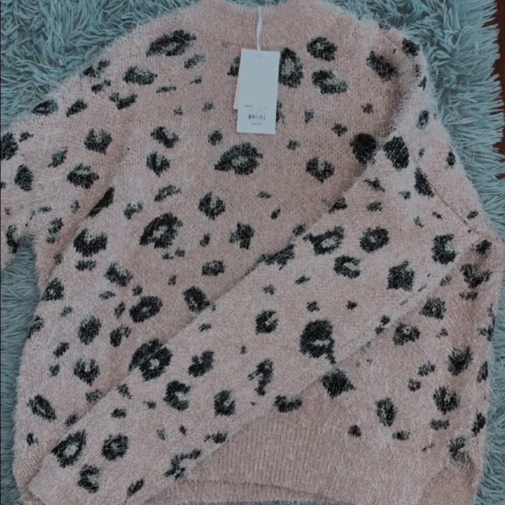 Pink cheeta print eyelash sweater
